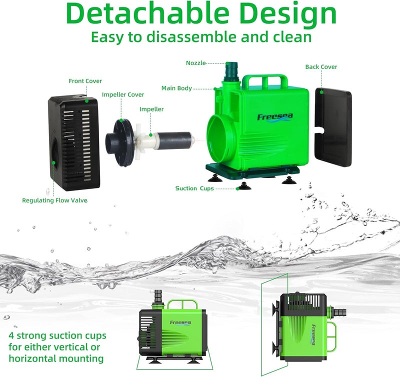 FREESEA Submersible Water Pump for Pond: 1350GPH 150W Fountain Pump with 6.6ft Tubing for Aquarium Fish Tank Waterfall Hydropoic - Image 4
